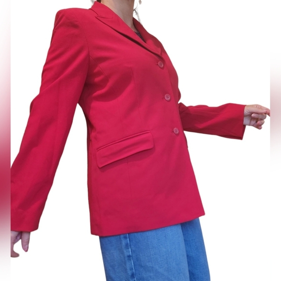 Apostrophe Red Woman Blazer Jacket Sz 10 Petite Collared Pockets Preppy Business - Picture 5 of 14